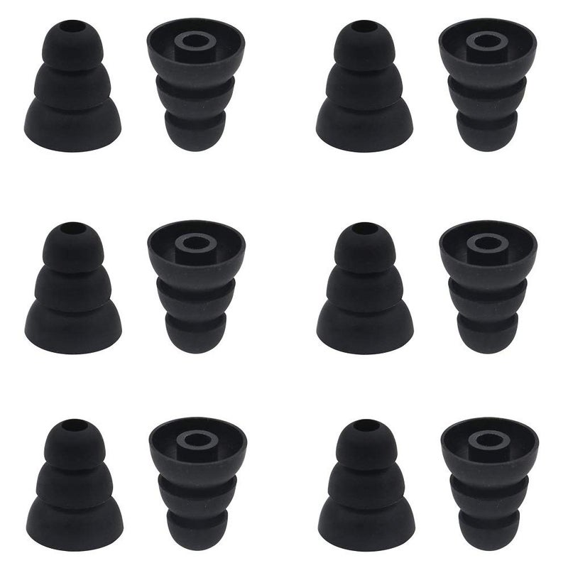 BLLQ 6 Pairs Replacement Triple Flange Ear Tips Earbuds Eartips Silicone Buds for Most in Ear Headphones (Sony Powerbeats Senso etc.) Black [Large Size] (3flange Tips L) - Image 1